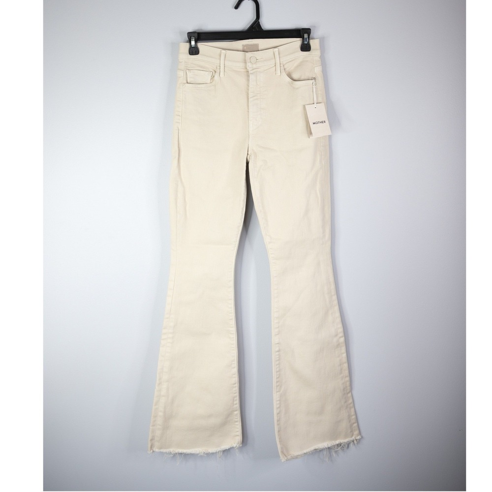 Mother The Weekender Fray Jeans Womens 26 Cream New Flare Raw Hem Play Date